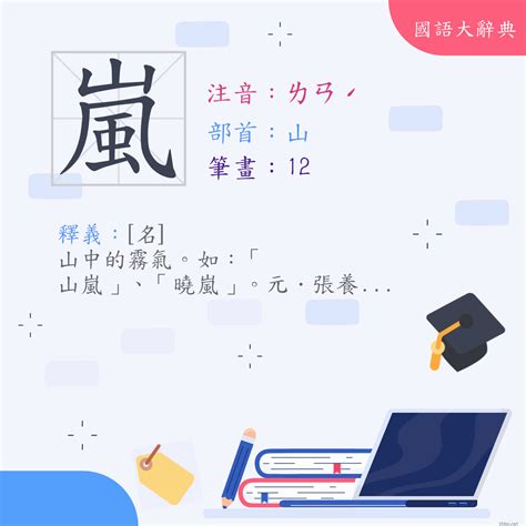 嵐意思|漢字:嵐 (注音:ㄌㄢˊ,部首:山) 